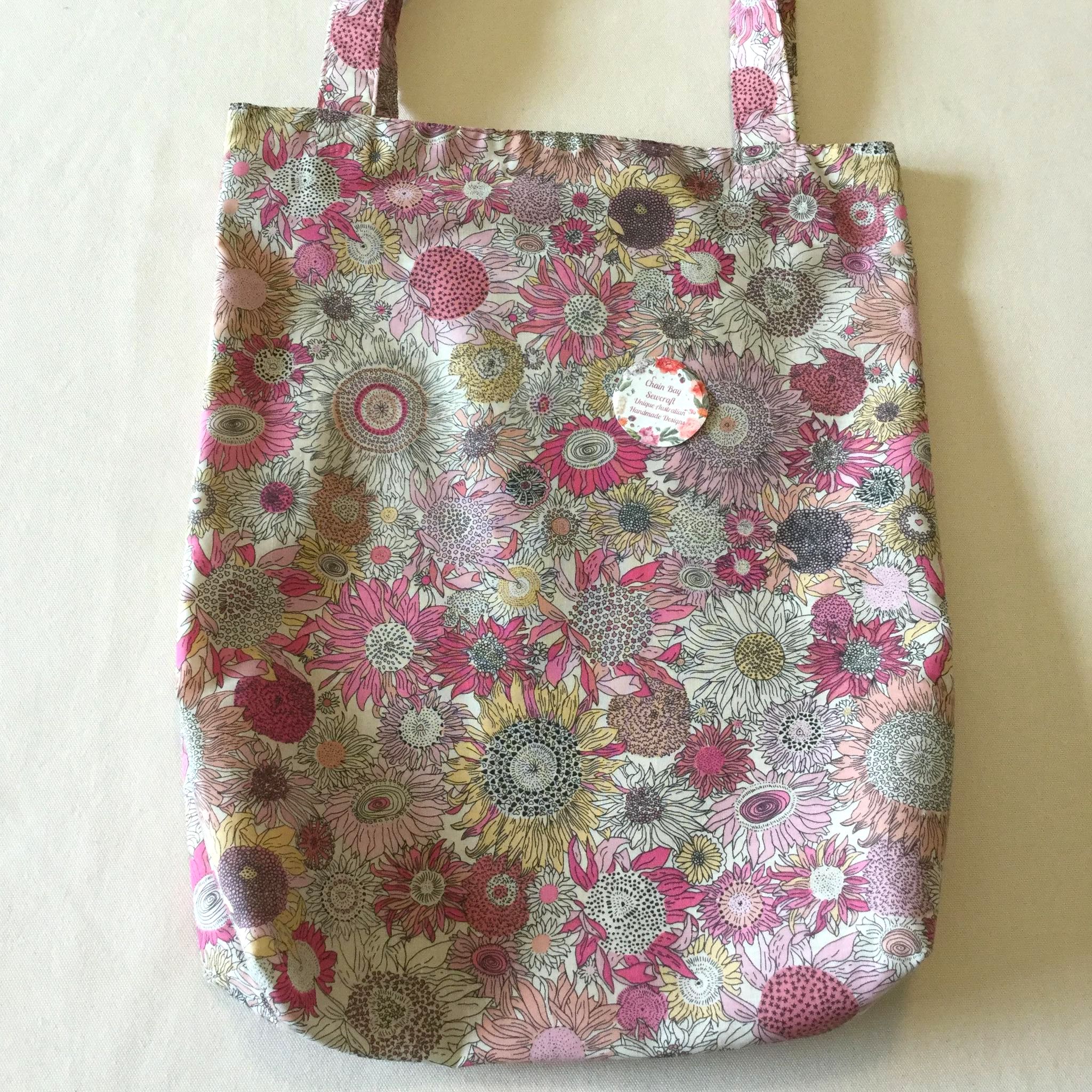 Japanese Pink Floral Reversible Tote Bag - last one! - Chain Bay Sewcraft